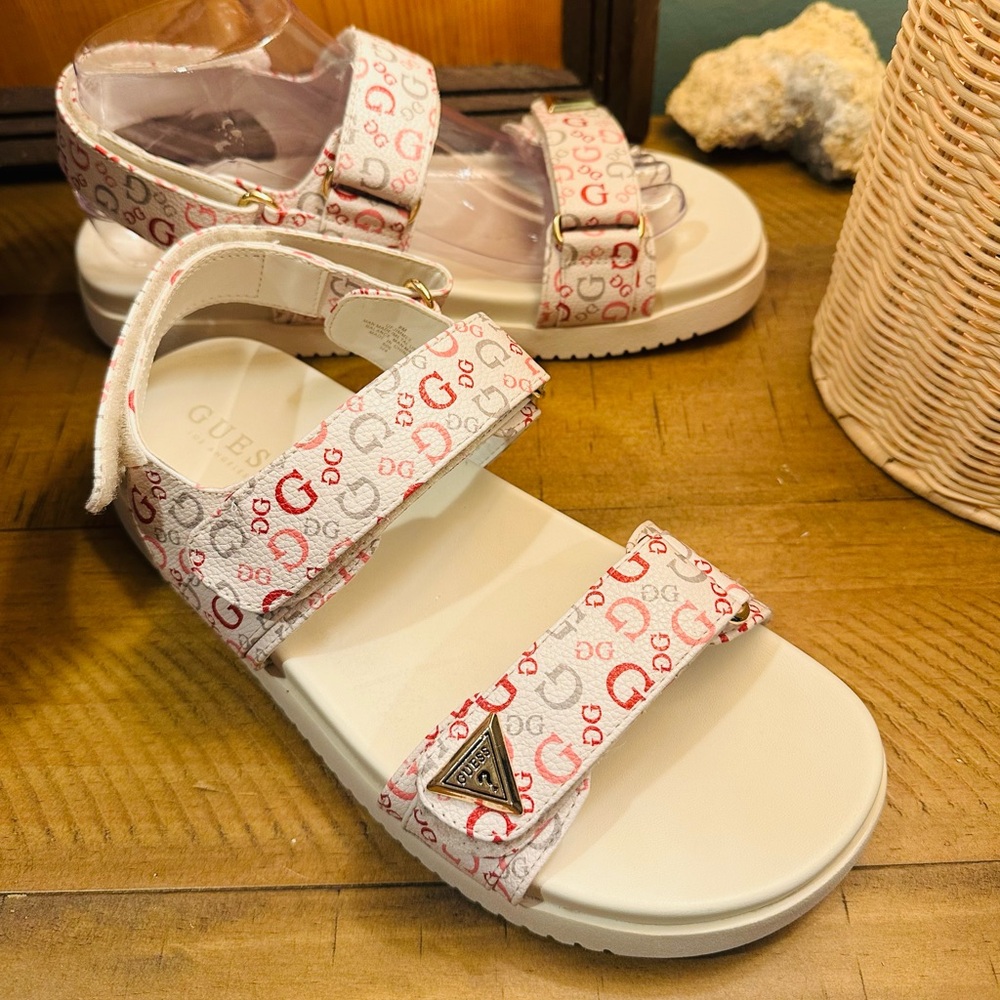 Guess Jimmee Straps Logo Velcro SLing Back Sandals Size 8M